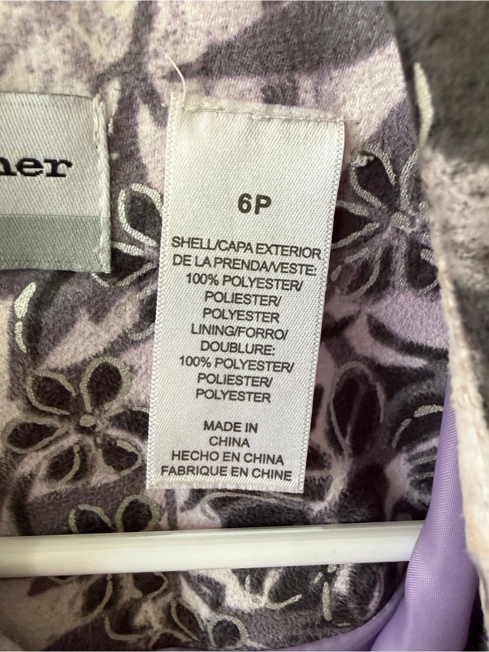 Alfred Dunner 6P Jacket Floral Paisley Lined Button Front Lavender Gray Petite